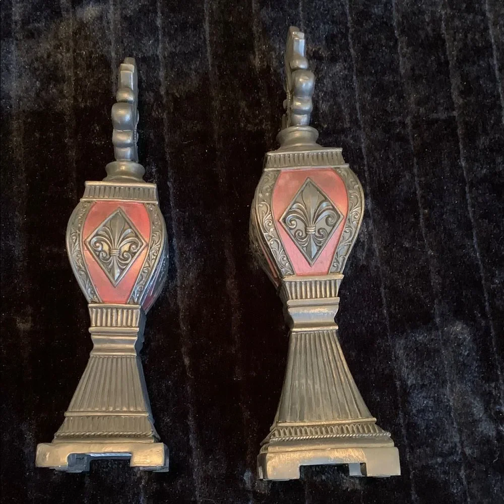 Two Decorative Fluer de Lil Red and Brown Finials for Home Decor - Picture 7 of 8
